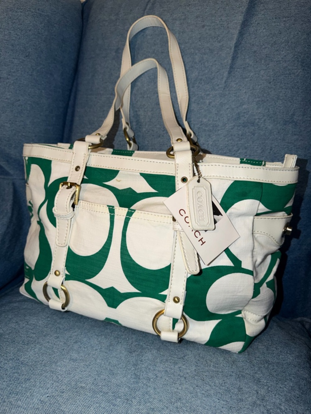 Y2K Canvas Shoulder Satchel Signature C Jacquard Mandy Green
